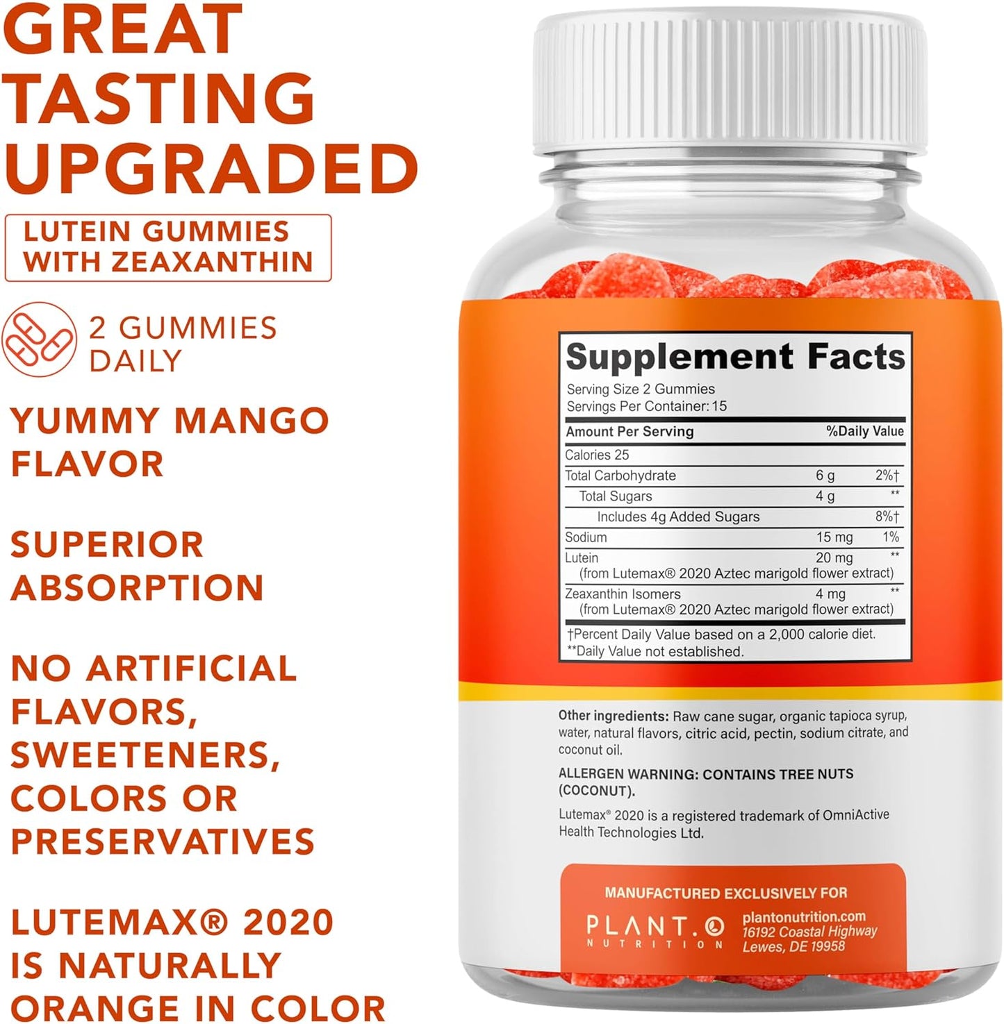 Vegan Eye Care Gummies with Lutein & Zeaxanthin for Vision Clarity & Blue Light Support