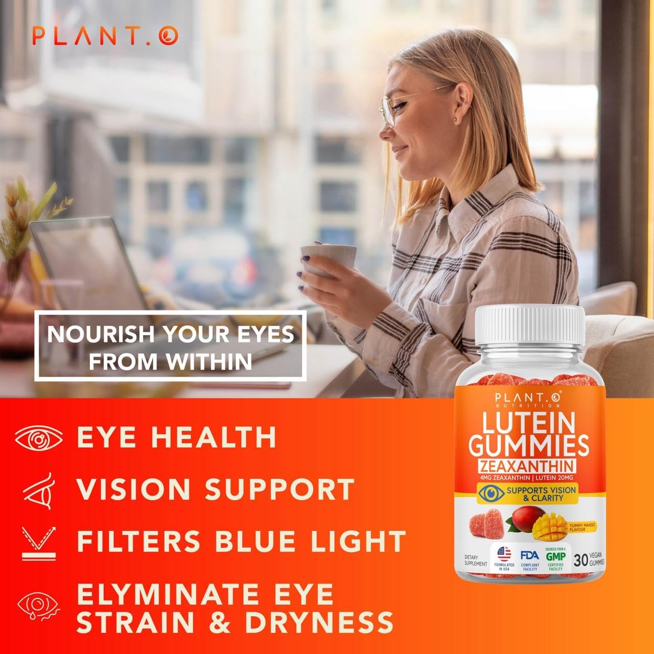 Vegan Eye Care Gummies with Lutein & Zeaxanthin for Vision Clarity & Blue Light Support