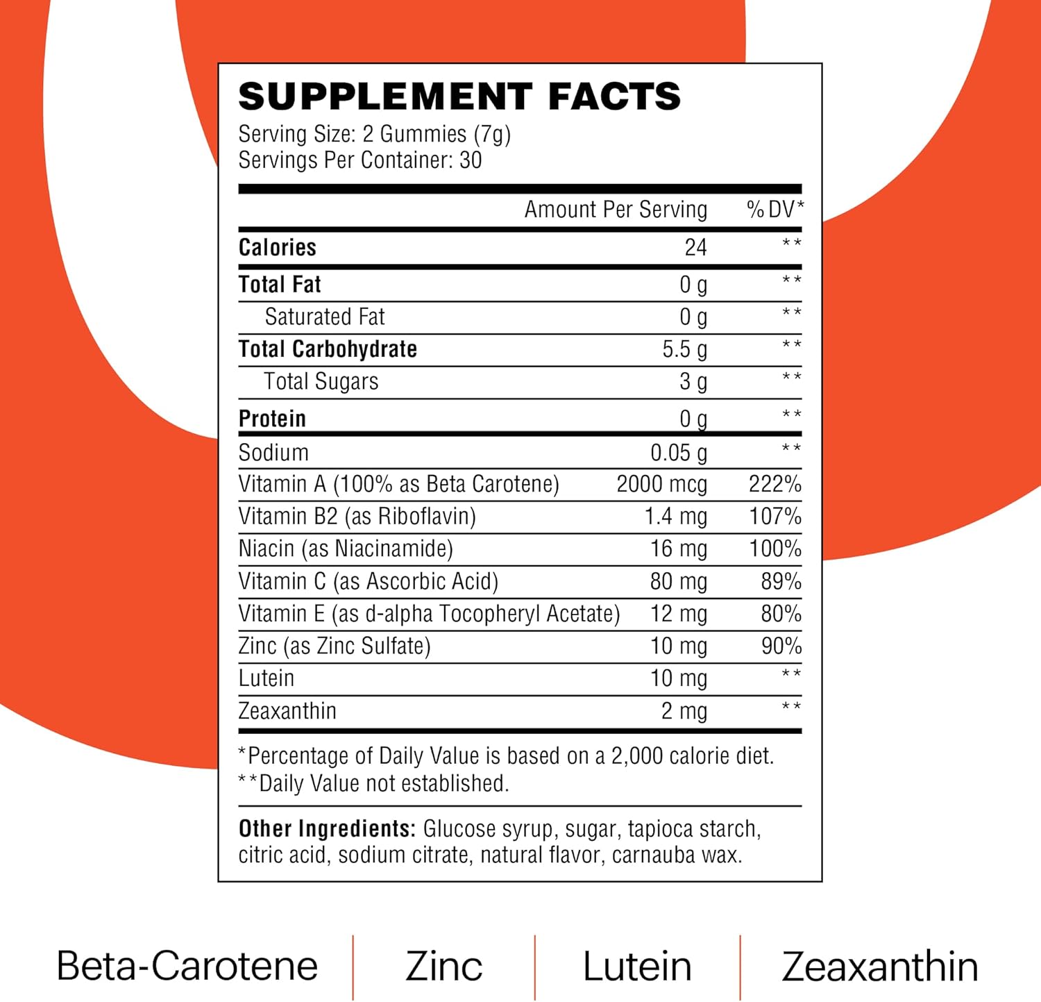 Vegan Eye Health Gummies with Lutein, Beta-Carotene & Zinc - Peach Flavor, 30 Day Supply