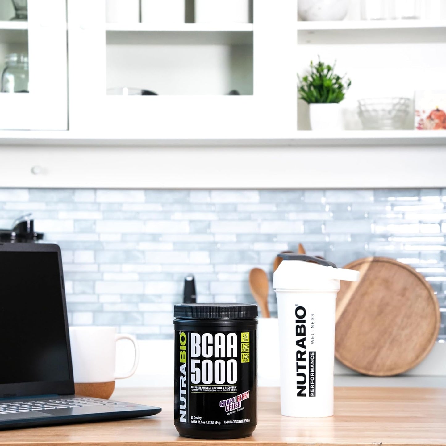 Vegan Fermented BCAA Powder for Lean Muscle Growth and Recovery - NutraBio BCAA 5000 - Grape Berry Crush - 60 Servings
