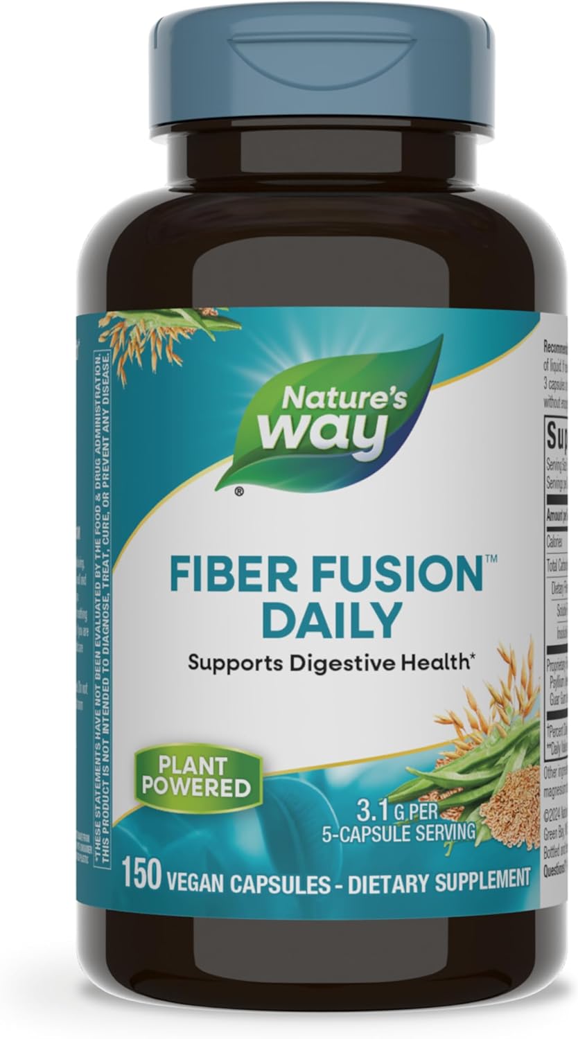 Vegan Fiber Fusion Daily Capsules for Digestive Health Support, with Psyllium Husk, Oat Bran, Guar Gum, and Pectin - 150 Count