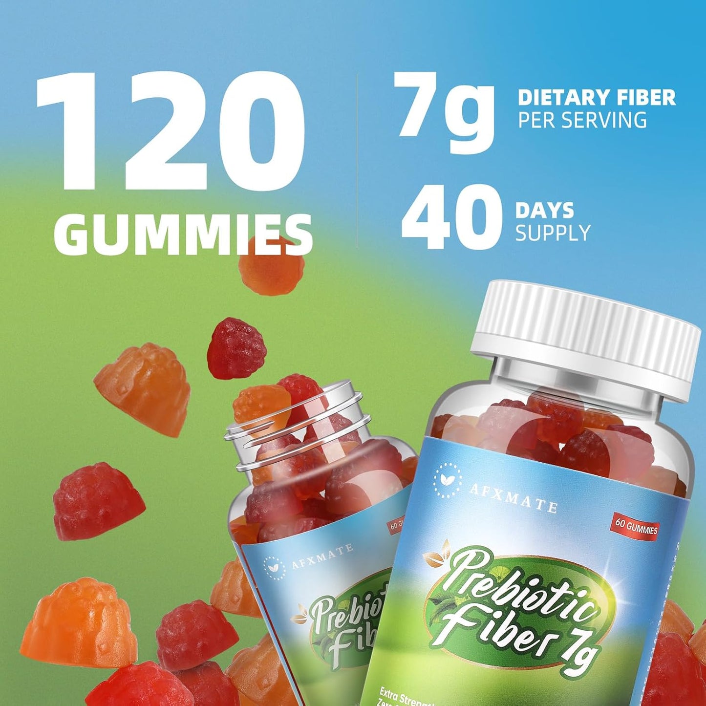 Vegan Fiber Gummies for Adults - 7g Fiber, Sugar-Free, Gluten-Free - Digestive Health and Regularity Support - 120 Count