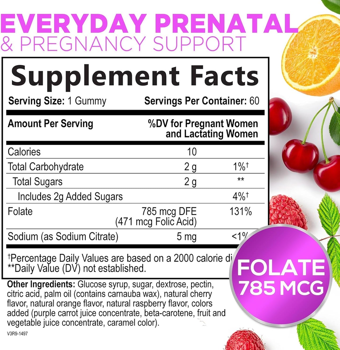 Vegan Folic Acid Gummies for Women 785 mcg - Essential Prenatal Vitamins - Vitamin B9 Supplement for Mom & Baby - Before, During and After Pregnancy - 60 Gummies