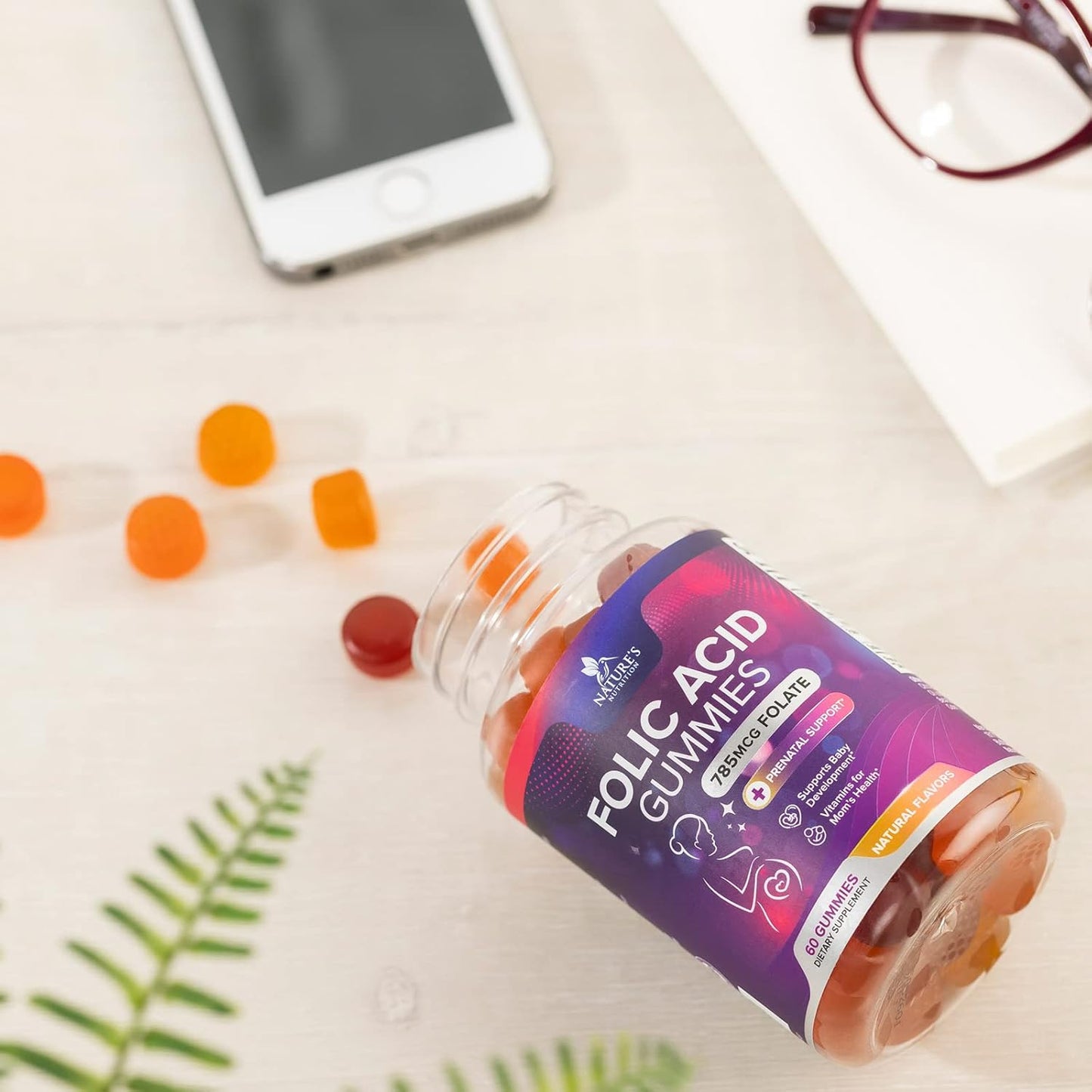 Vegan Folic Acid Gummies for Women 785 mcg - Essential Prenatal Vitamins - Vitamin B9 Supplement for Mom & Baby - Before, During and After Pregnancy - 60 Gummies