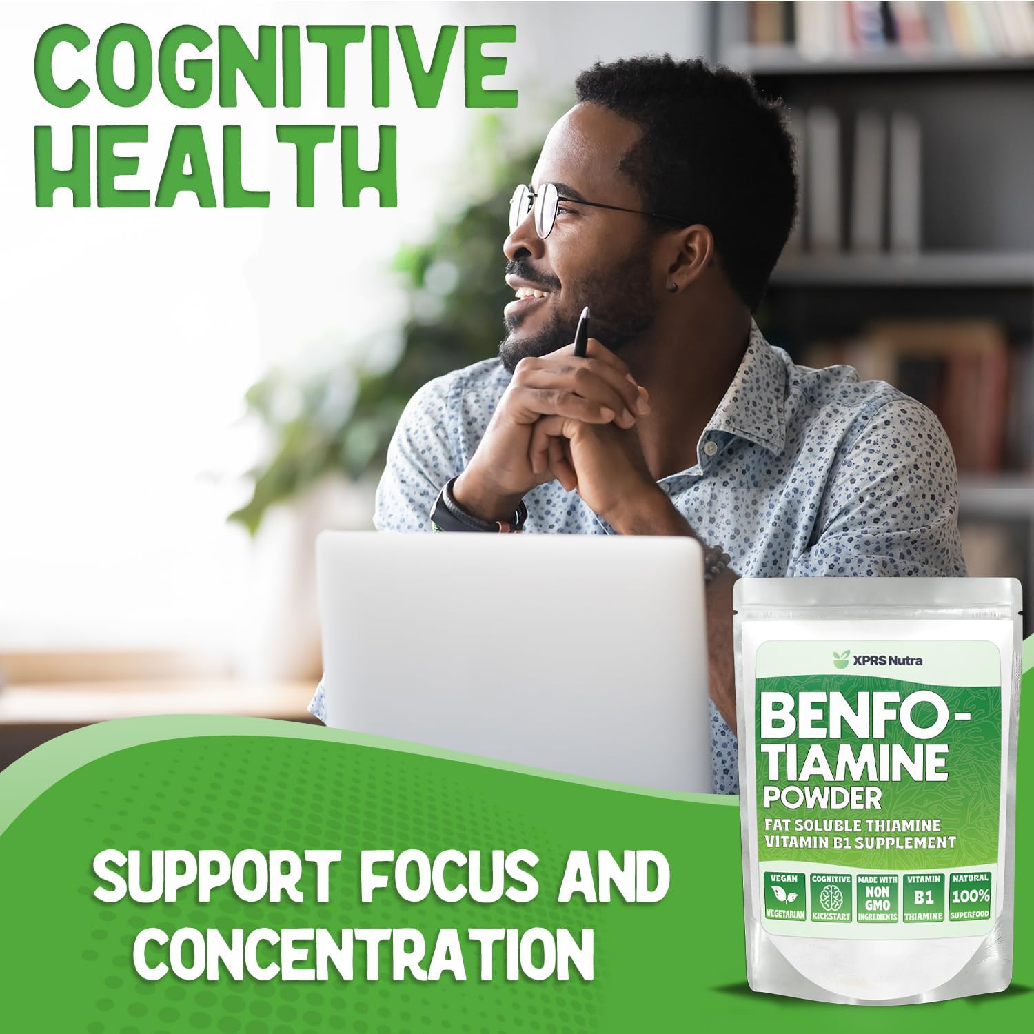 Vegan Friendly Benfotiamine Powder for Cognitive Boost - XPRS Nutra Fat Soluble Thiamine Supplement - Advanced Vitamin B1 Formula (.25 oz)