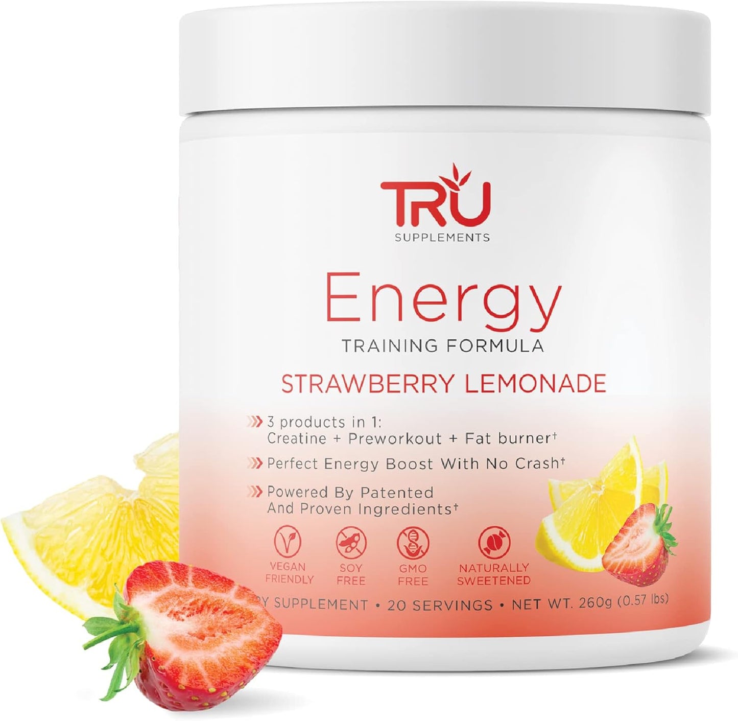 Vegan-Friendly Energy Pre-Workout Formula for Improved Performance - Strawberry Lemonade Flavor - 20 Servings