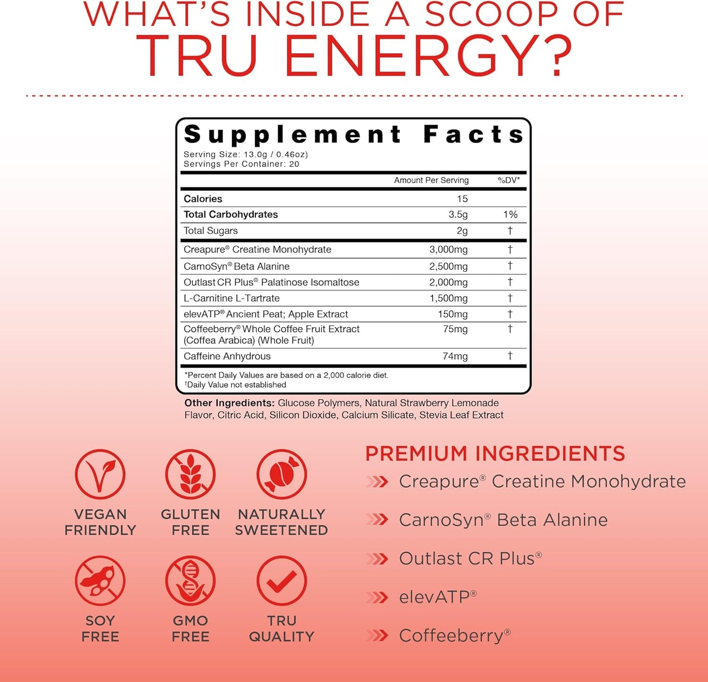 Vegan-Friendly Energy Pre-Workout Formula for Improved Performance - Strawberry Lemonade Flavor - 20 Servings