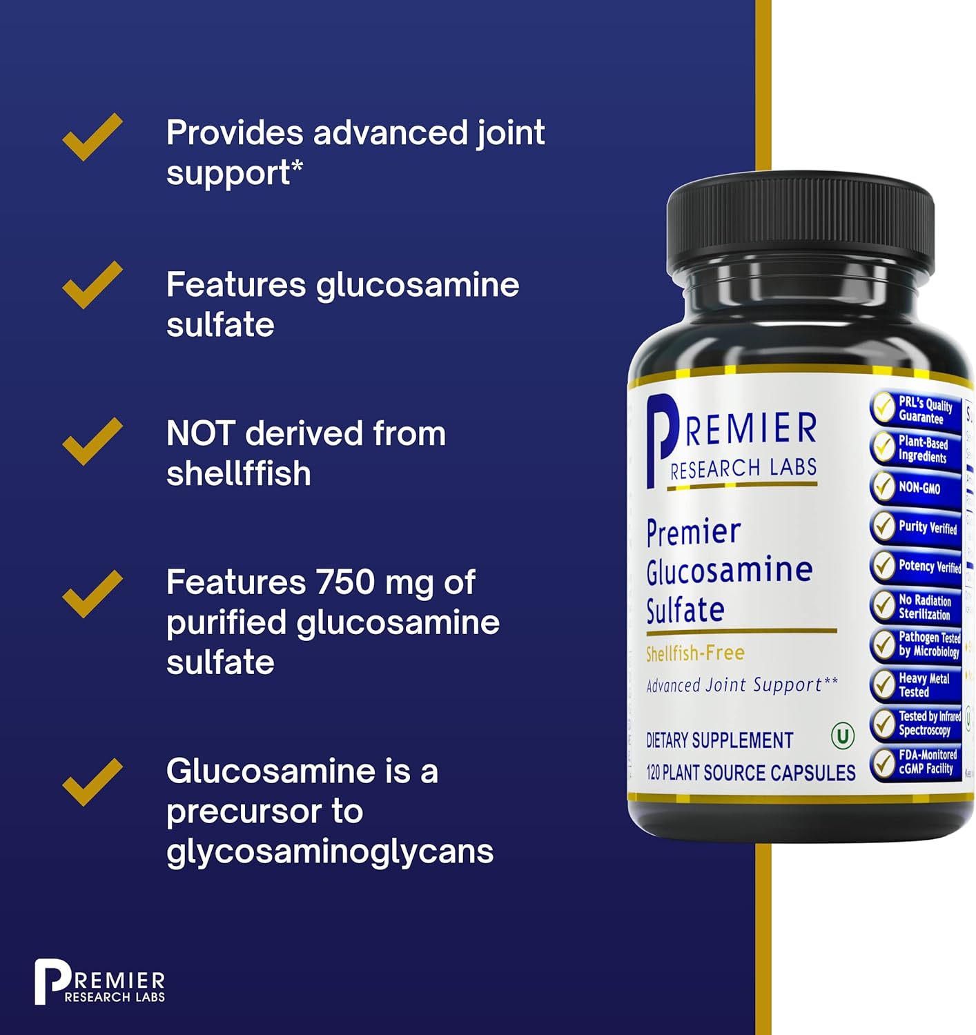 Vegan-Friendly Glucosamine Sulfate Capsules for Joint Support - 750mg Per Serving - Shellfish Free - 120 Vegetarian Capsules