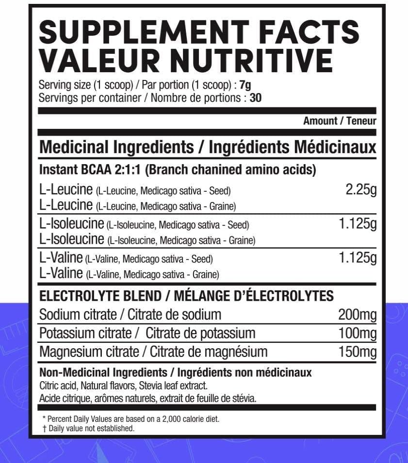 Vegan Ginger Lime BCAA Electrolyte Powder for Muscle Recovery - All Natural Pre Post Workout Supplement - 30 Servings