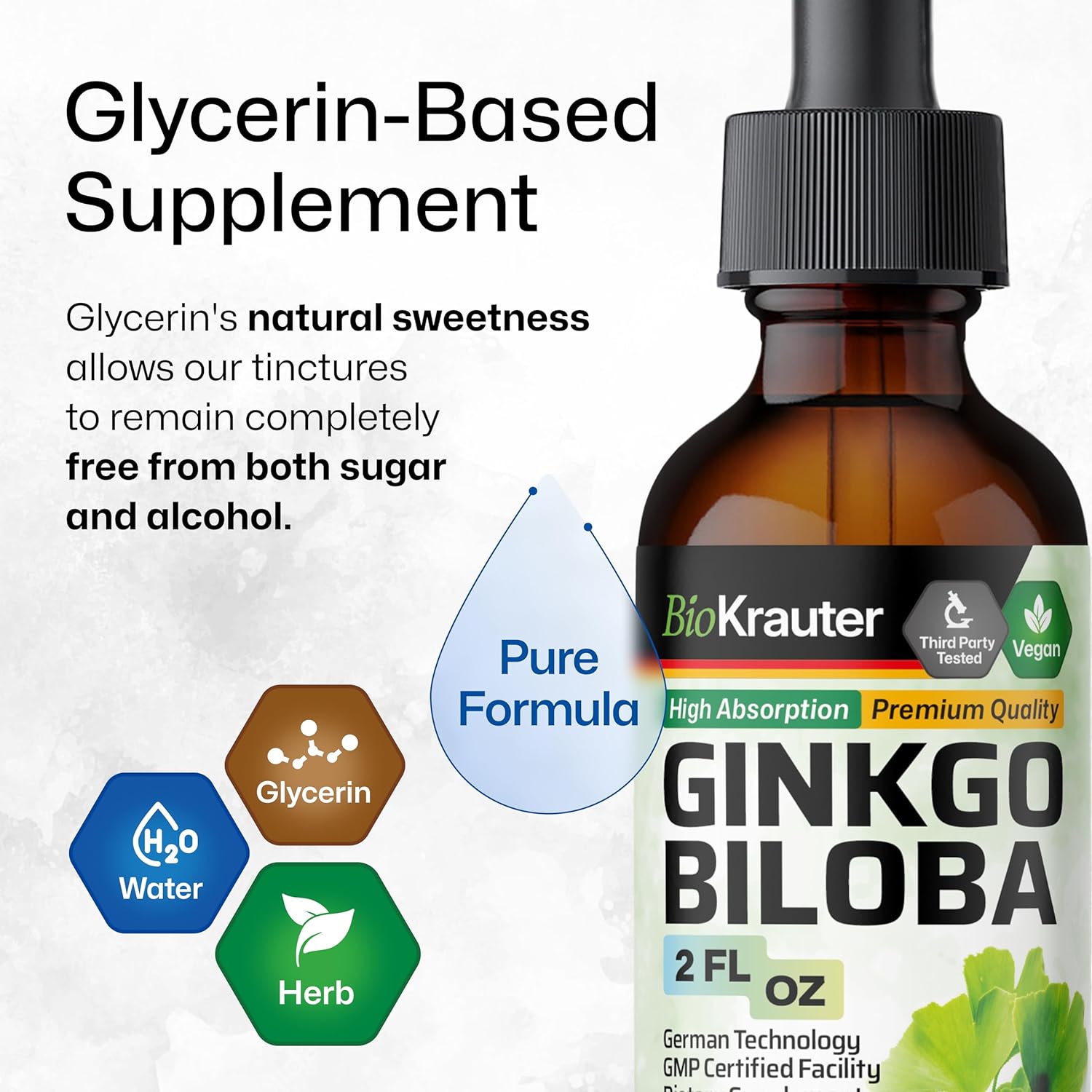 Vegan Ginkgo Biloba Extract Liquid Supplement - Alcohol & Sugar Free - 2 Fl Oz