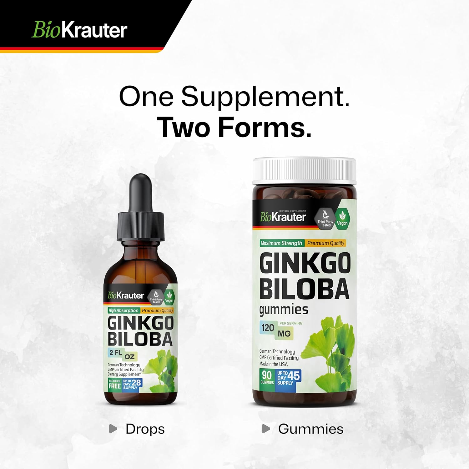 Vegan Ginkgo Biloba Extract Liquid Supplement - Alcohol & Sugar Free - 2 Fl Oz