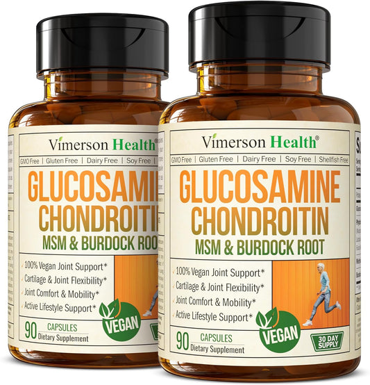 Vegan Glucosamine Chondroitin MSM Supplement with Burdock - Joint Support for Women & Men - Cartilage & Joint Health - 2 Pack