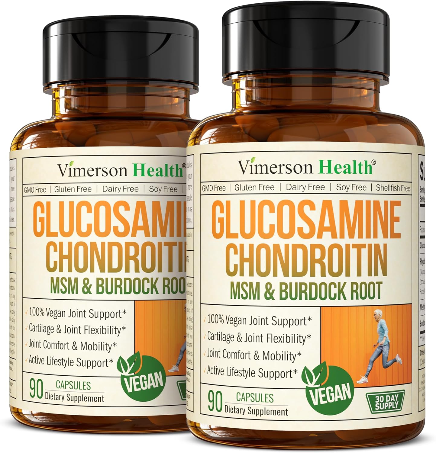 Vegan Glucosamine Chondroitin MSM Supplement with Burdock - Joint Support for Women & Men - Cartilage & Joint Health - 2 Pack