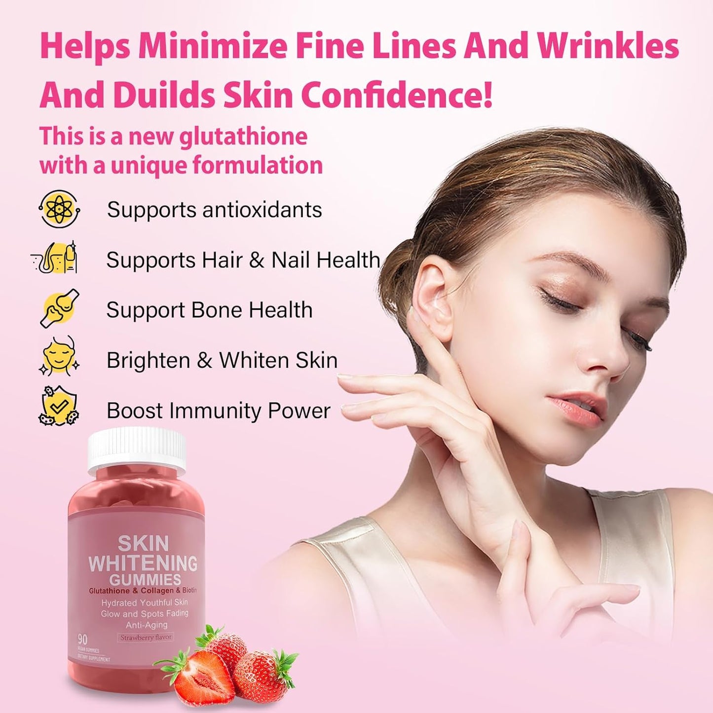 Vegan Glutathione Collagen Gummies with Vitamin C - Anti-Aging Supplement for Women - Hair Skin Nails Support - Sugar Free - 90 Count