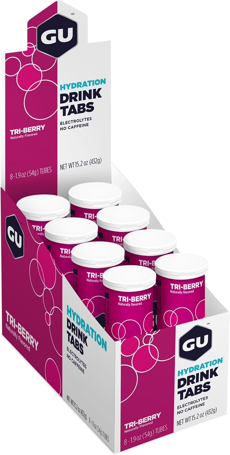 Vegan Gluten-Free GU Energy Hydration Electrolyte Tablets for Running, Cycling, Triathlon - Tri-Berry Flavor, 4-Count (48 Servings)
