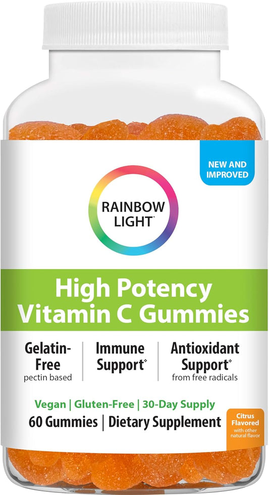 Vegan Gluten-Free Vitamin C Gummies for Immune Support - Rainbow Light High-Potency Gummy Supplement, 60 Count