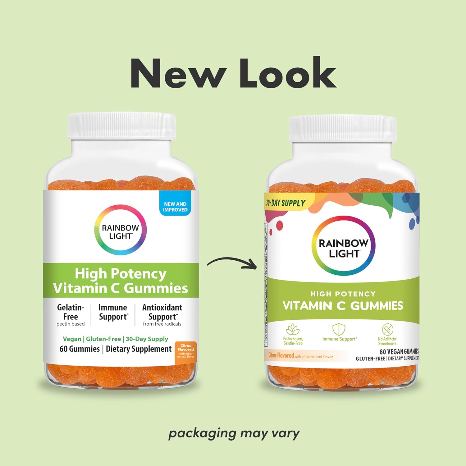 Vegan Gluten-Free Vitamin C Gummies for Immune Support - Rainbow Light High-Potency Gummy Supplement, 60 Count