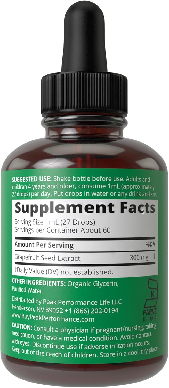 Vegan Grapefruit Seed Extract Liquid Drops for Immune and Digestive Support - Sugar-Free, Non-Bitter Formula for Men and Women - Gluten-Free Oral Supplement