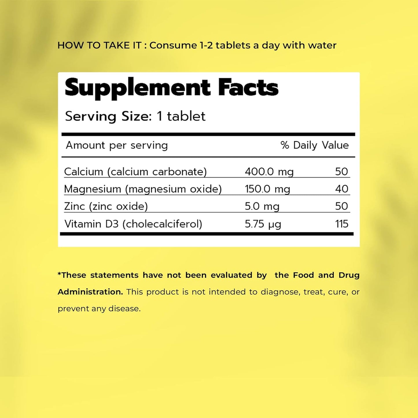 Vegan Health Pyramid Calcium Magnesium Zinc with Vitamin D3 Tablets for Strong Bones and Nerves