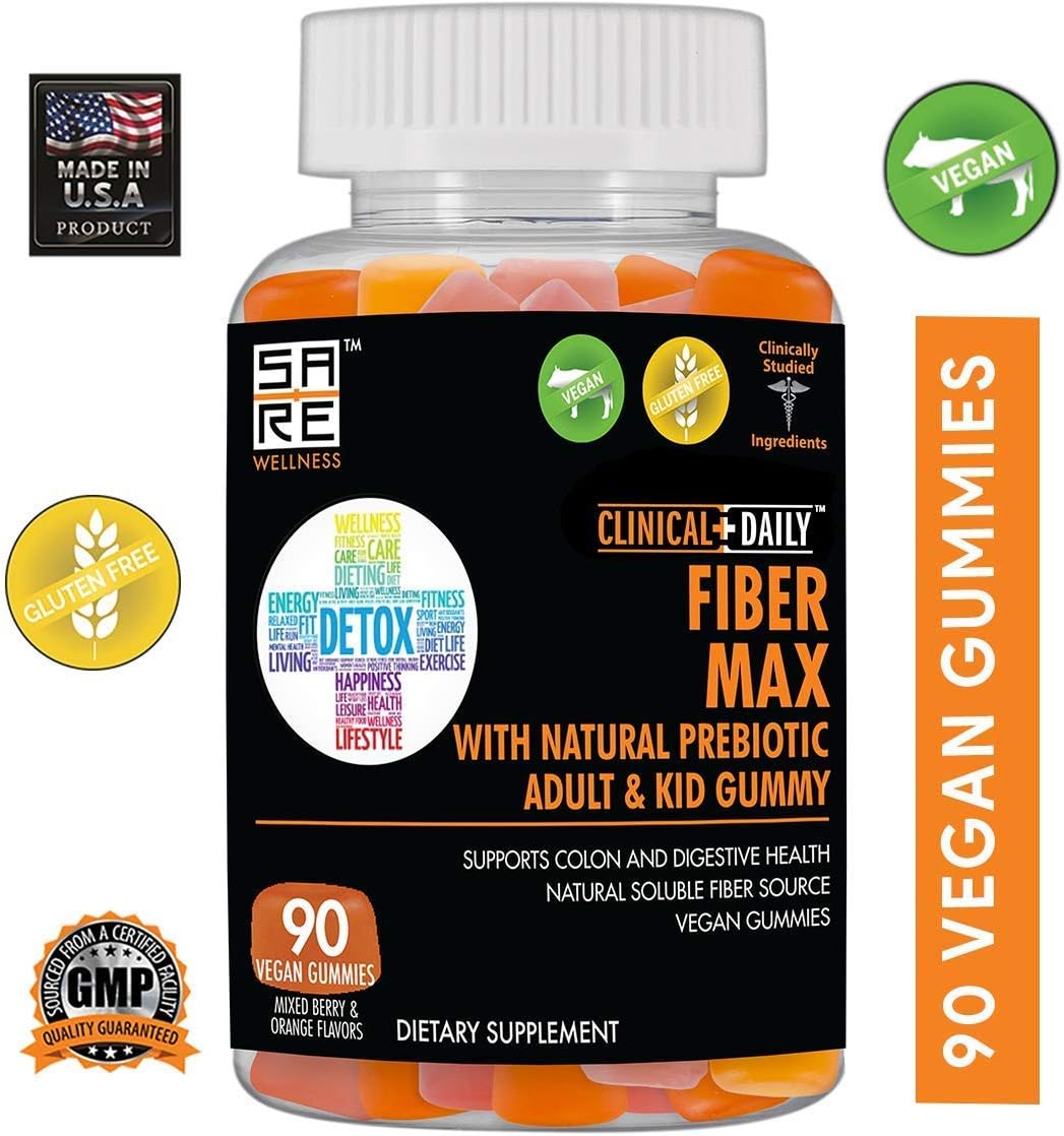 Vegan High Fiber Gummies for Adults & Kids - 90 Gluten-Free Laxative Gummies for Gut Health & Constipation Relief