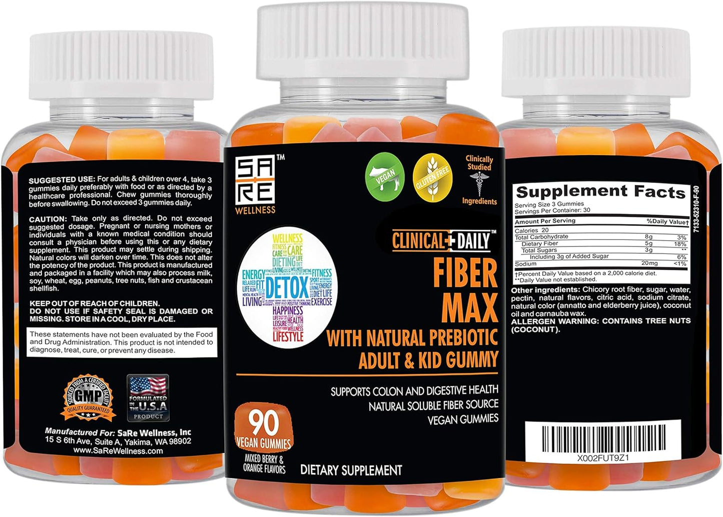 Vegan High Fiber Gummies for Adults & Kids - 90 Gluten-Free Laxative Gummies for Gut Health & Constipation Relief