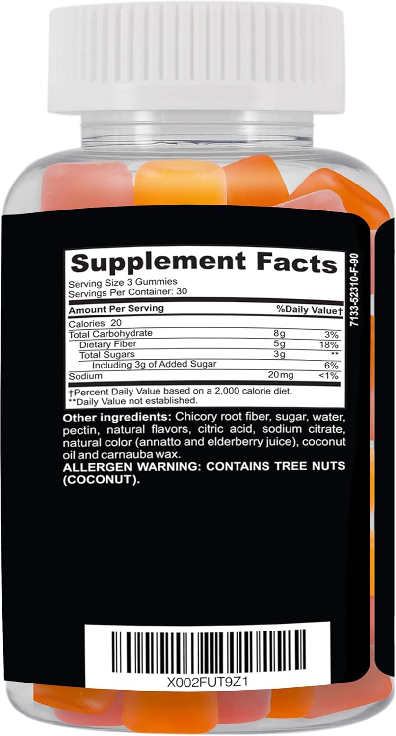 Vegan High Fiber Gummies for Adults & Kids - 90 Gluten-Free Laxative Gummies for Gut Health & Constipation Relief