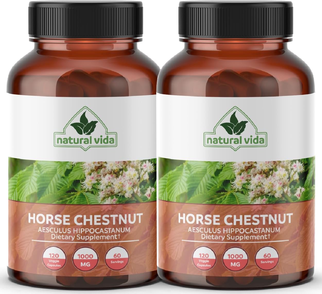 Vegan Horse Chestnut Extract Capsules 1000mg - Aescin 20% Herbal Supplement - Non-GMO, Gluten Free - Two Months Supply (120 Count)