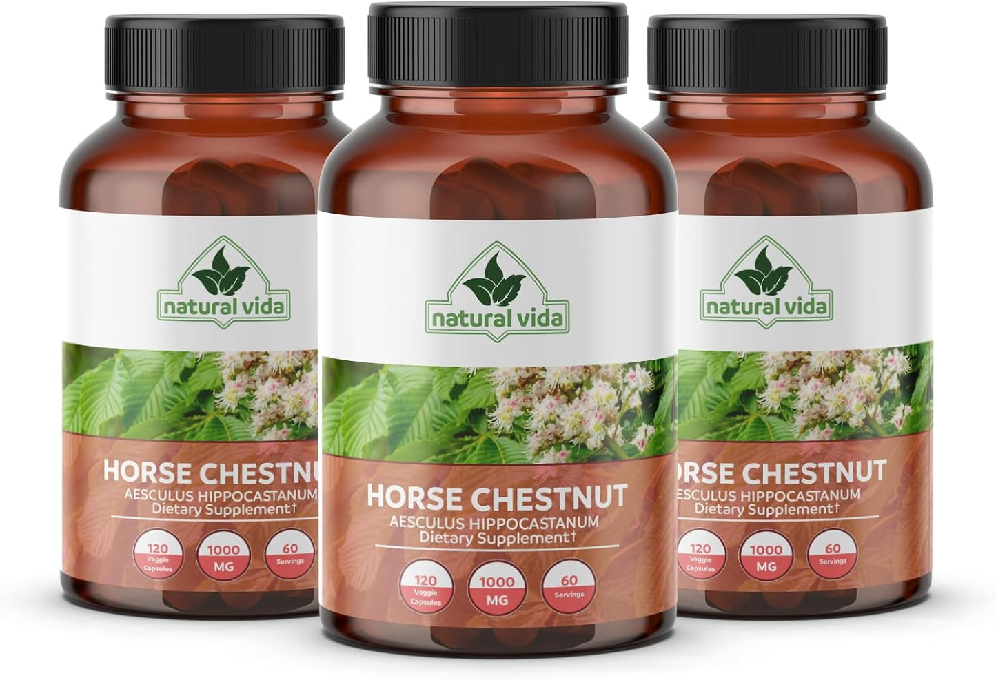 Vegan Horse Chestnut Extract Capsules 1000mg - Aescin 20% Herbal Supplement - Non-GMO, Gluten Free - Two Months Supply (120 Count)