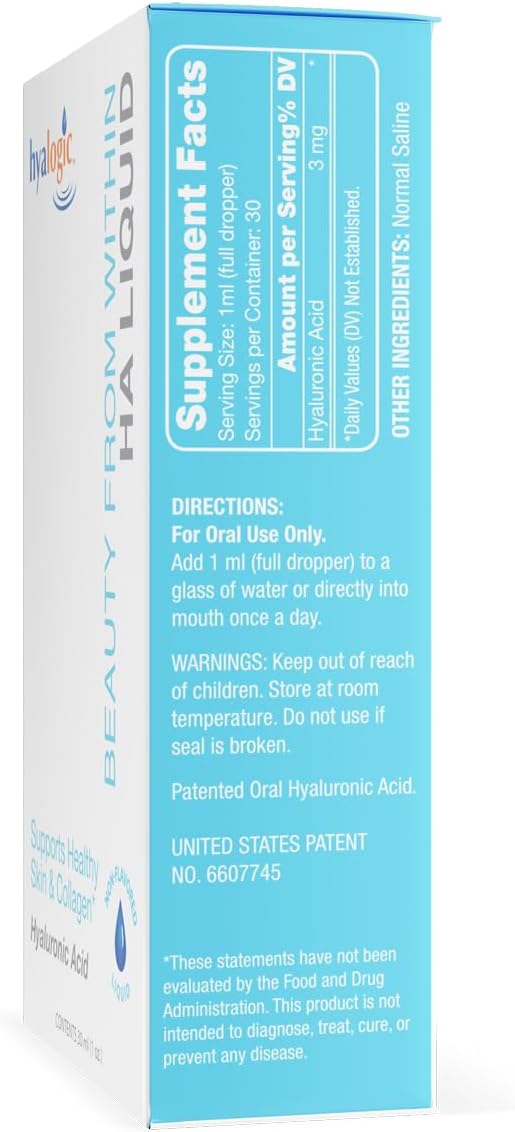 Vegan Hyaluronic Acid Liquid Supplement for Daily Skincare - Hyalogic 30ml HA Dietary Supplement