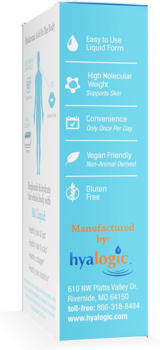 Vegan Hyaluronic Acid Liquid Supplement for Daily Skincare - Hyalogic 30ml HA Dietary Supplement