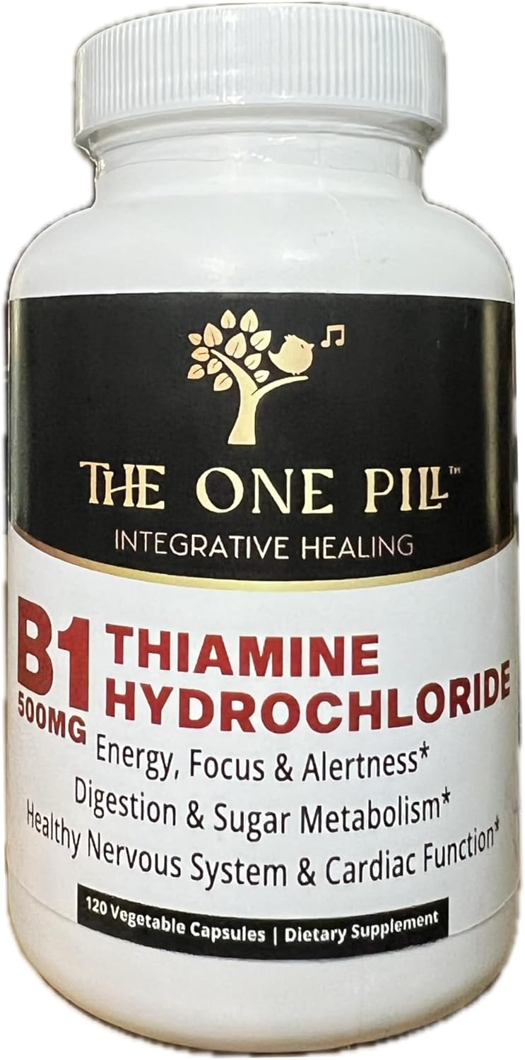 Vegan Integrative Healing Vitamin B1 Thiamine Hcl Capsules 500mg - 120 Count, Non-GMO with No Artificial Fillers