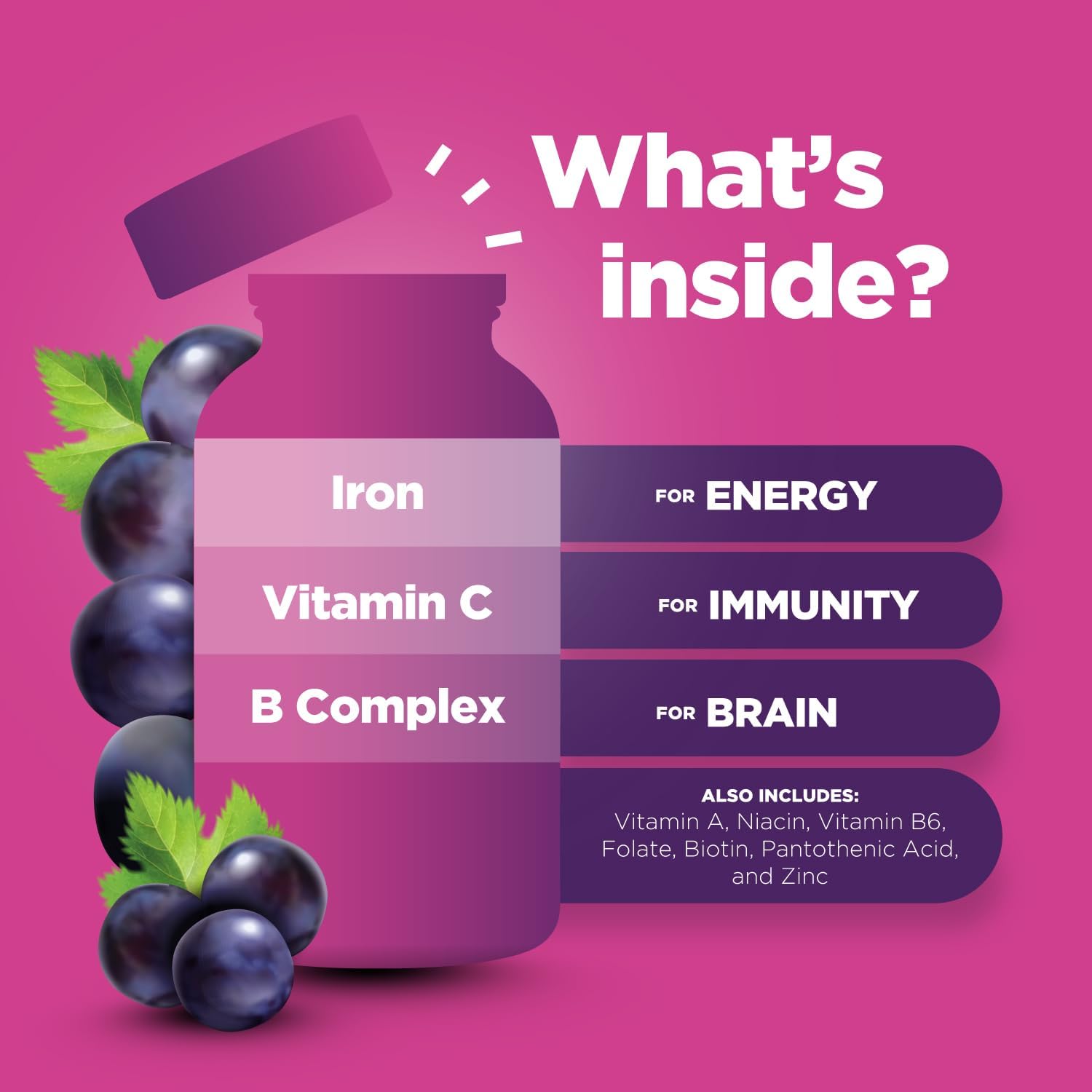 Vegan Iron Gummies for Kids with Vitamin C - Immunity & Energy Support - Gentle Blood Builder Supplements with Vitamin B6, B12, A, Niacin, Folate - 60 Count