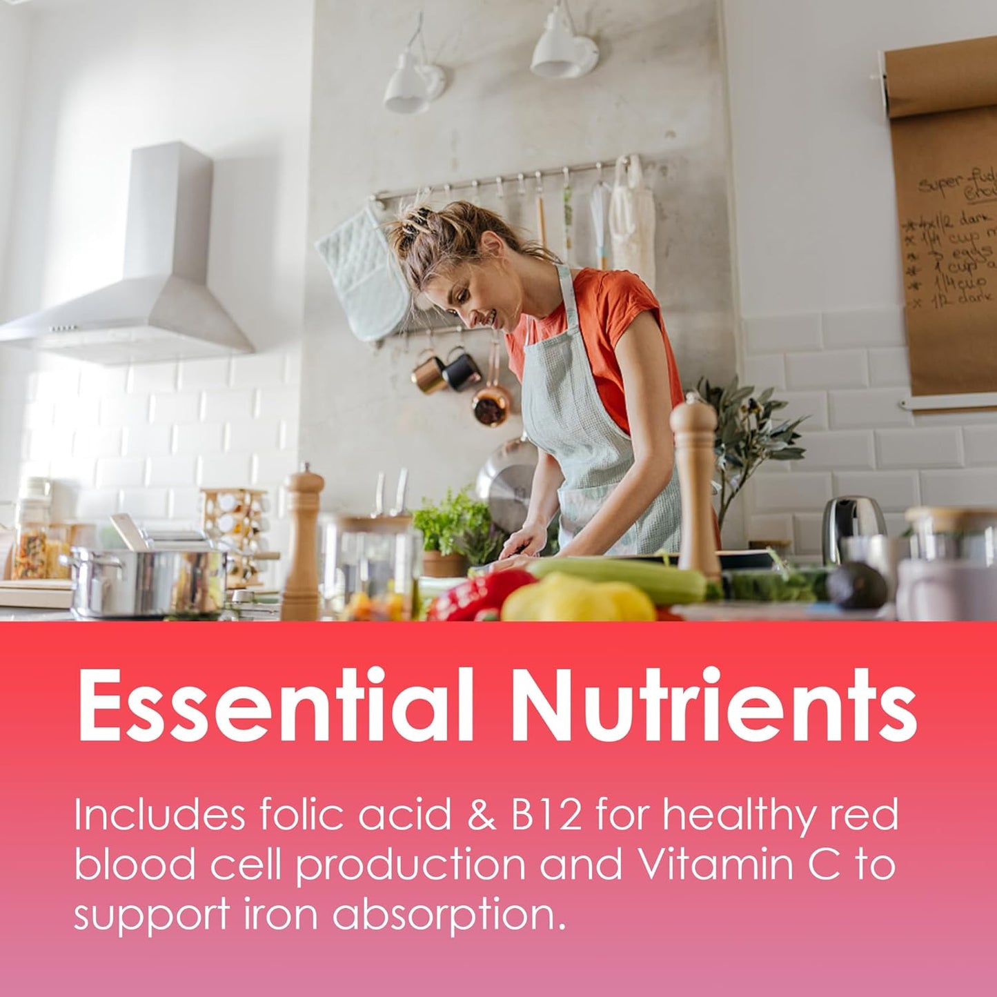 Vegan Iron Gummies for Women - 25mg with Vitamin C, B12, Folate - Energy Boost, Anemia Relief - Non-Constipating, Sugar-Free, Peach Flavor - 60 Count