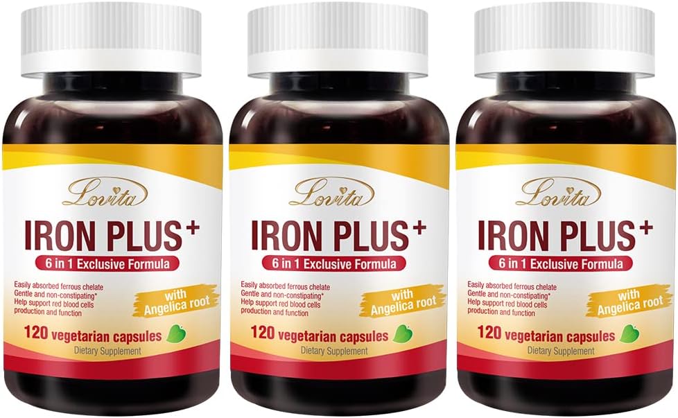 Vegan Iron Supplement for Women - 18 mg Iron with Vitamin C, Dong Quai & B12 - 120 Capsules x 3 - Non-Constipating Iron Formula for Red Blood Cell Support