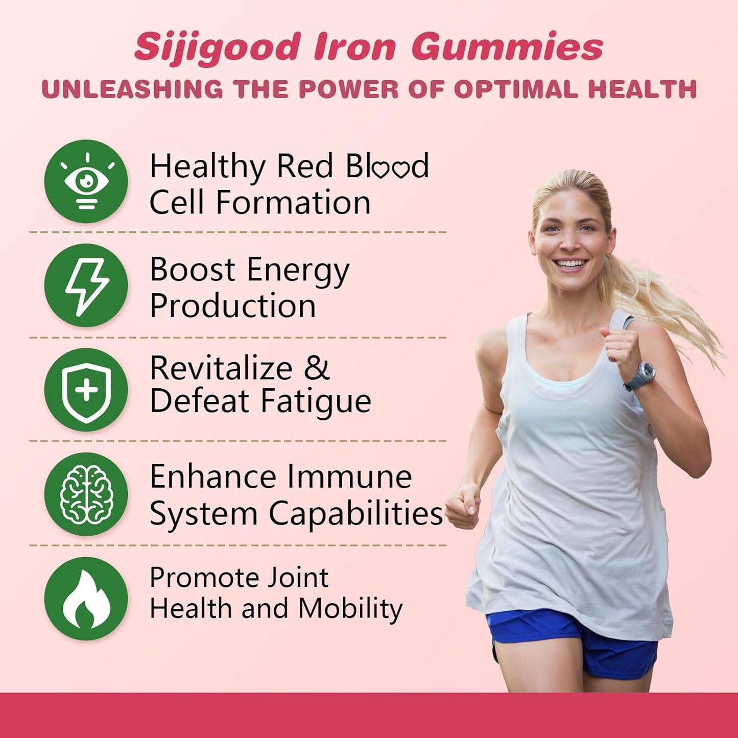Vegan Iron Supplement for Women with Vitamin A, C, B6, B12, Folate, and Zinc - Energy Boost, Sugar Free, Cherry Flavor - 60 Count