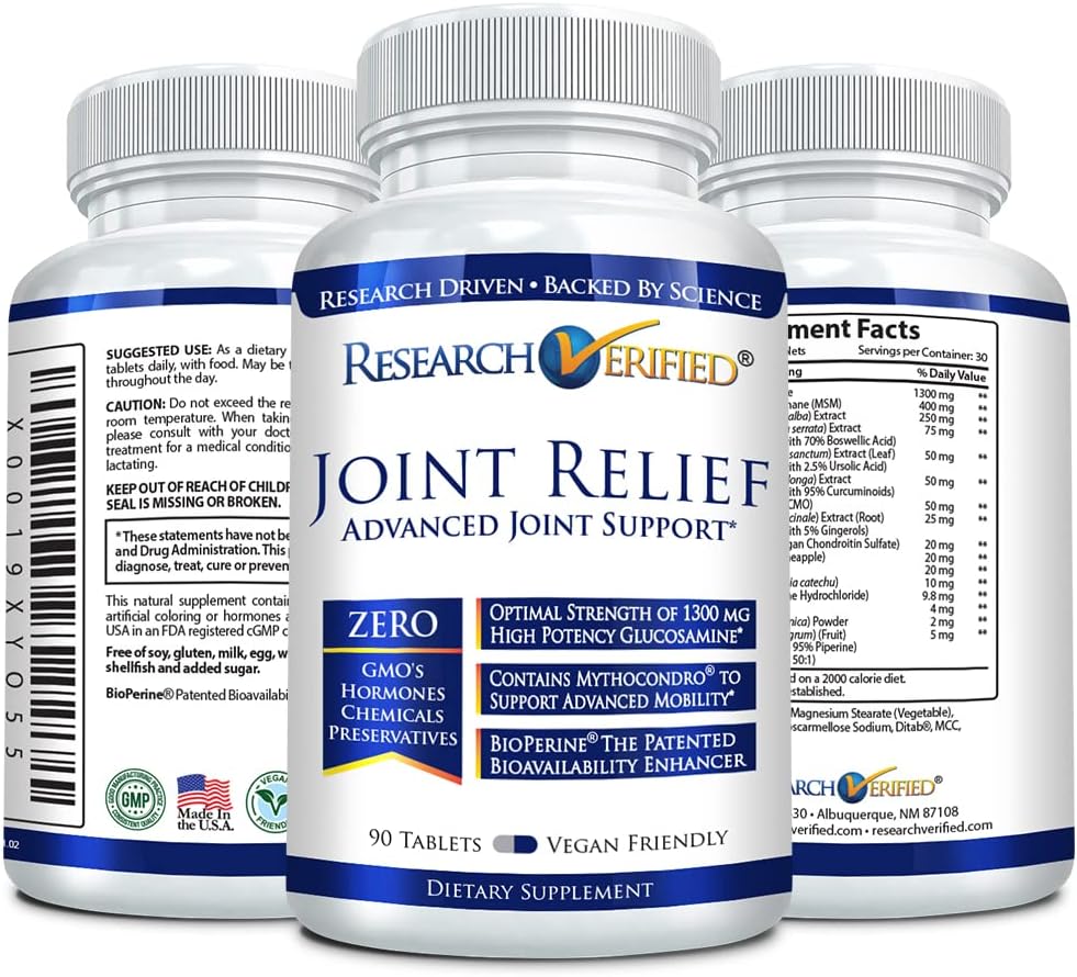 Vegan Joint Support Supplement with Glucosamine, MSM, Turmeric, Boswellia, BioPerine - 270 Capsules - 3 Month Supply