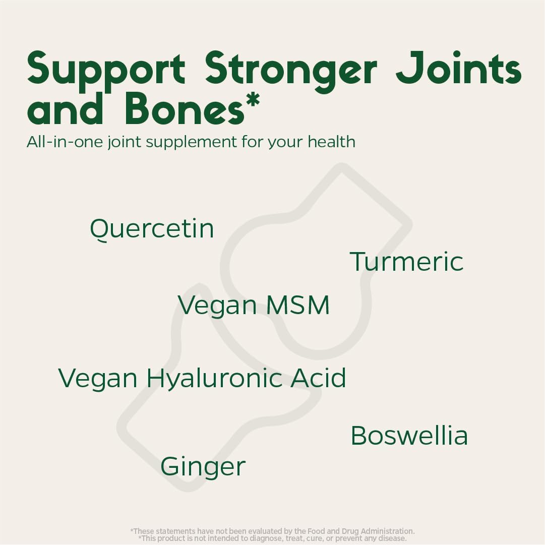 Vegan Joint Support Supplement with Turmeric, MSM, Boswellia, Quercetin - Supports Joint Mobility, Flexibility, and Cartilage Repair for Healthy Aging (60 Count)