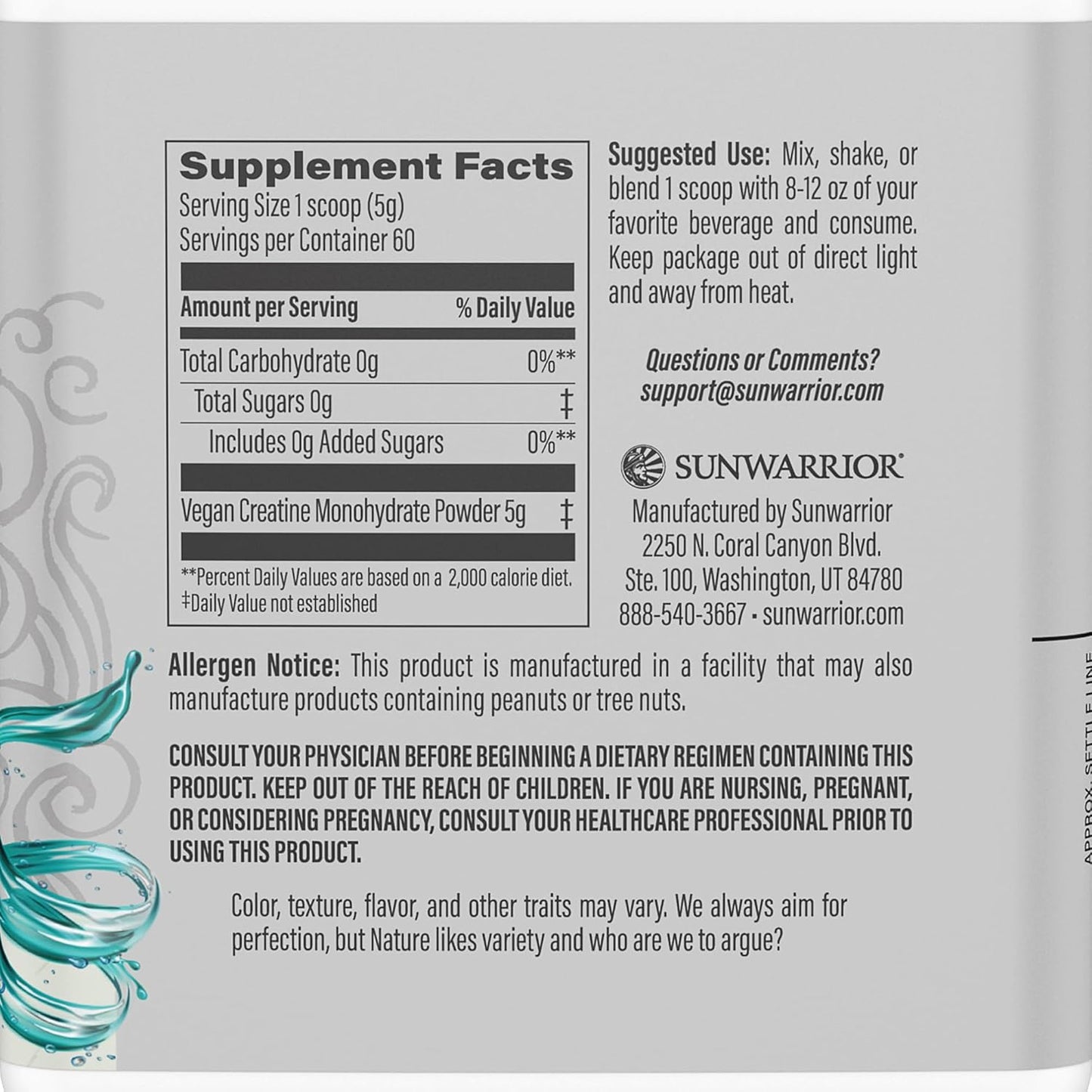 Vegan Keto-Friendly Sunwarrior Micronized Creatine Monohydrate Powder for Muscle Building and Strength Training - 60 Servings, Unflavored