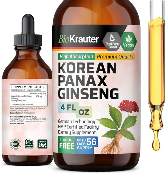 Vegan Korean Red Ginseng Extract Liquid for Immune Support - Alcohol & Sugar Free Panax Ginseng Supplement - 4 Fl. Oz.