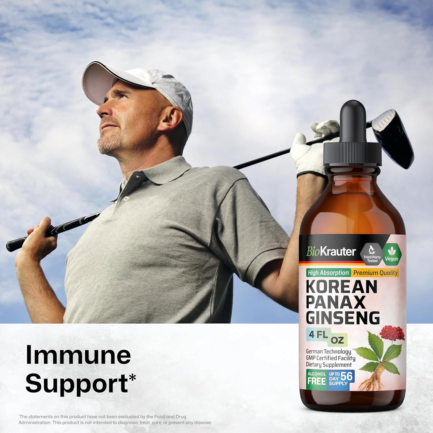 Vegan Korean Red Ginseng Extract Liquid for Immune Support - Alcohol & Sugar Free Panax Ginseng Supplement - 4 Fl. Oz.