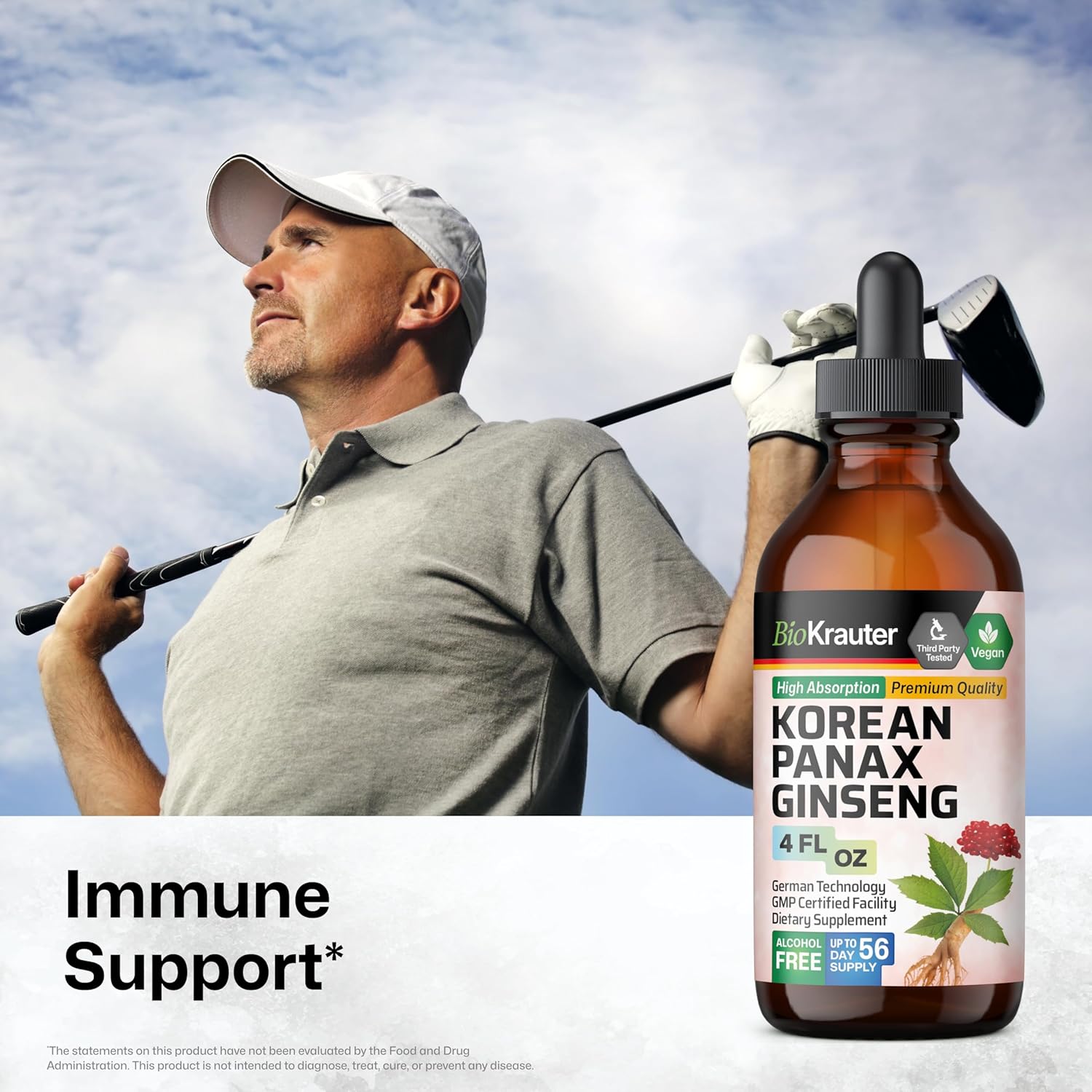 Vegan Korean Red Ginseng Extract Liquid for Immune Support - Alcohol & Sugar Free Panax Ginseng Supplement - 4 Fl. Oz.