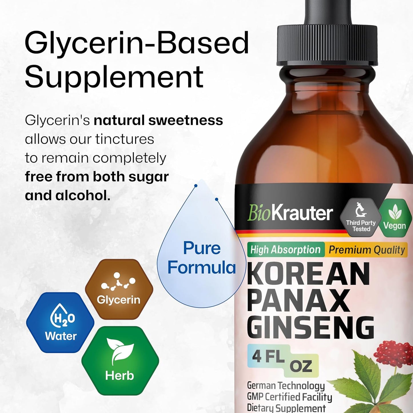Vegan Korean Red Ginseng Extract Liquid for Immune Support - Alcohol & Sugar Free Panax Ginseng Supplement - 4 Fl. Oz.