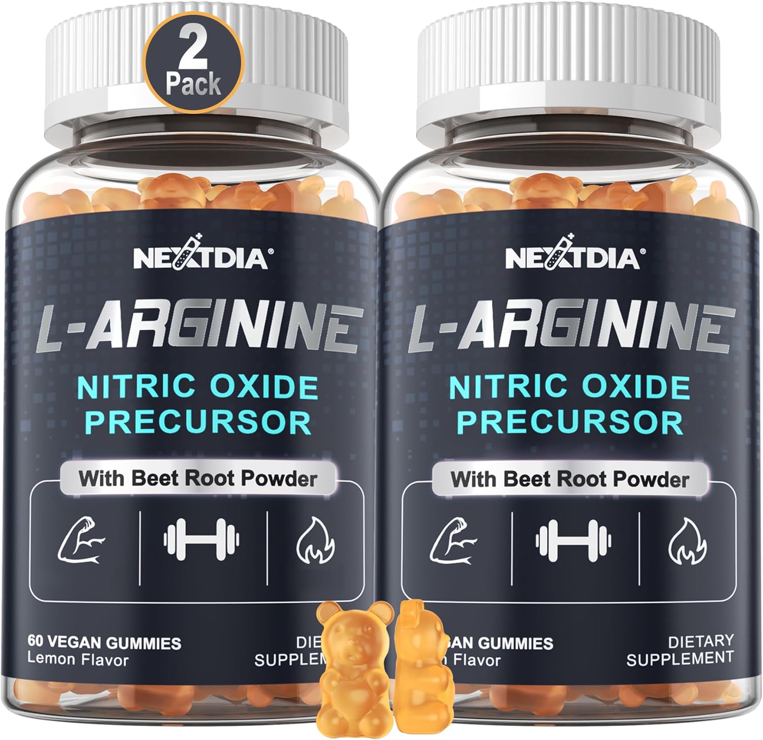 Vegan L Arginine Nitric Oxide Gummies 1300mg with L Citrulline and Beet Root for Performance and Muscle Growth - 120 Count