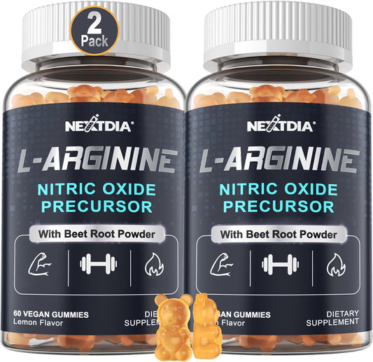 Vegan L Arginine Nitric Oxide Gummies 1300mg with L Citrulline and Beet Root for Performance and Muscle Growth - 120 Count