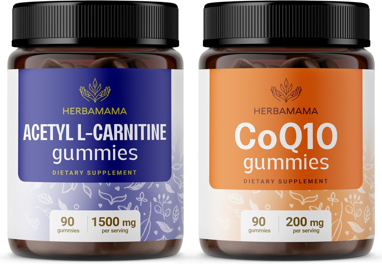 Vegan L-Carnitine and CoQ10 Gummy Bundle - 1500mg Acetyl L-Carnitine & 200mg Coenzyme Q10 - Non-GMO, Gelatin-Free - 2 Pack