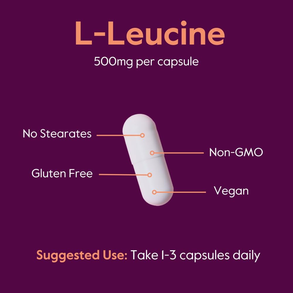 Vegan L-Leucine Capsules 500mg (240 ct) - Non GMO, Gluten Free - No Stearates, Fillers, Flow Agents