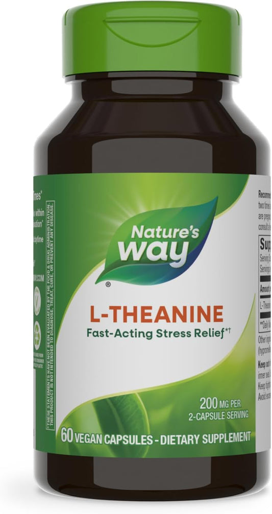 Vegan L-Theanine Capsules for Stress Support and Relaxation - 200mg, 60ct