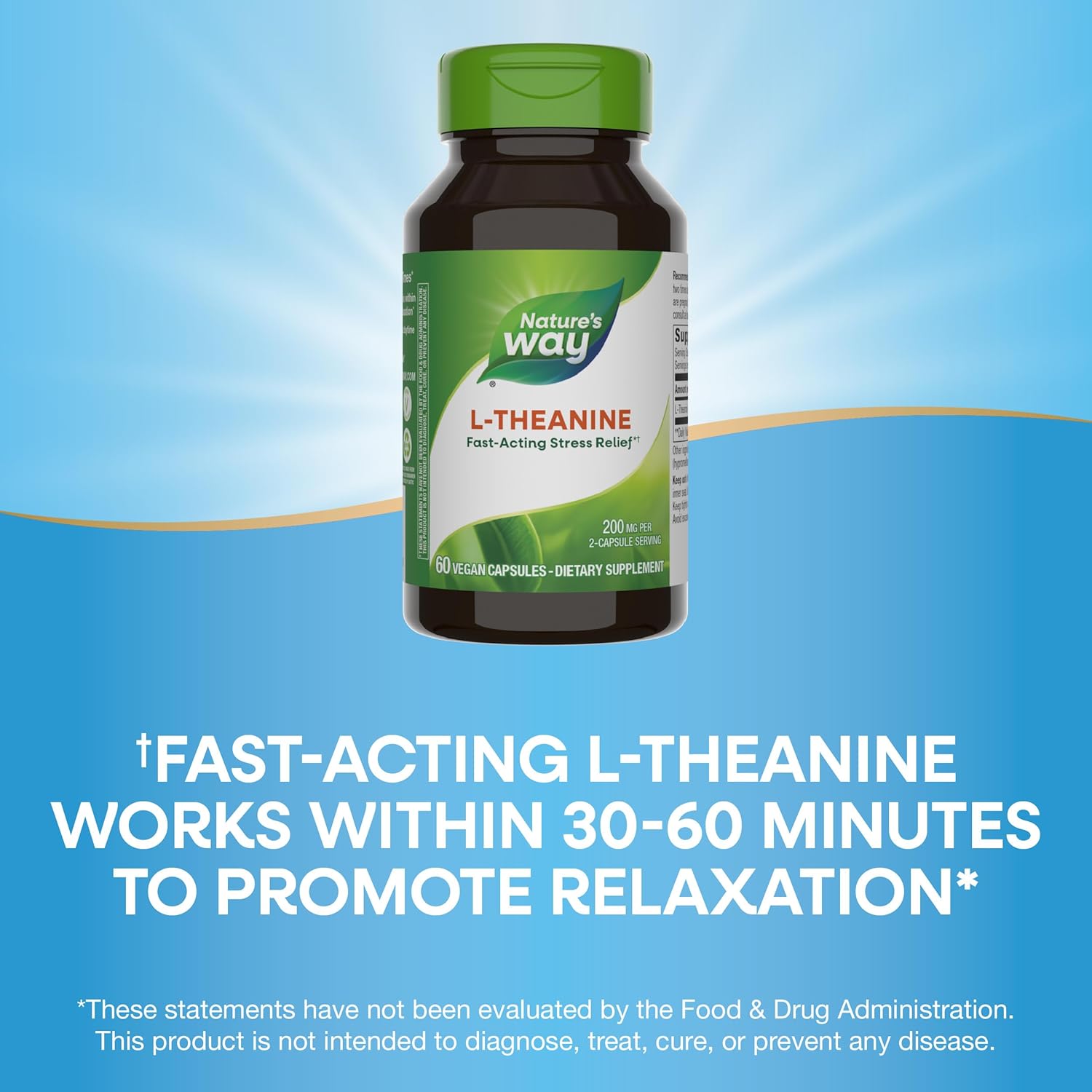 Vegan L-Theanine Capsules for Stress Support and Relaxation - 200mg, 60ct