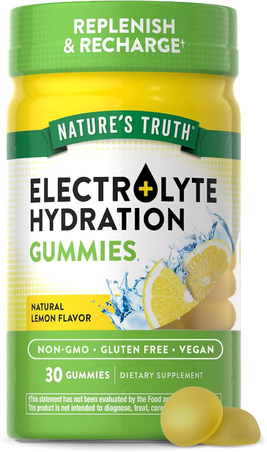 Vegan Lemon Electrolyte Gummies for Hydration | Non-GMO & Gluten Free | 30 Count
