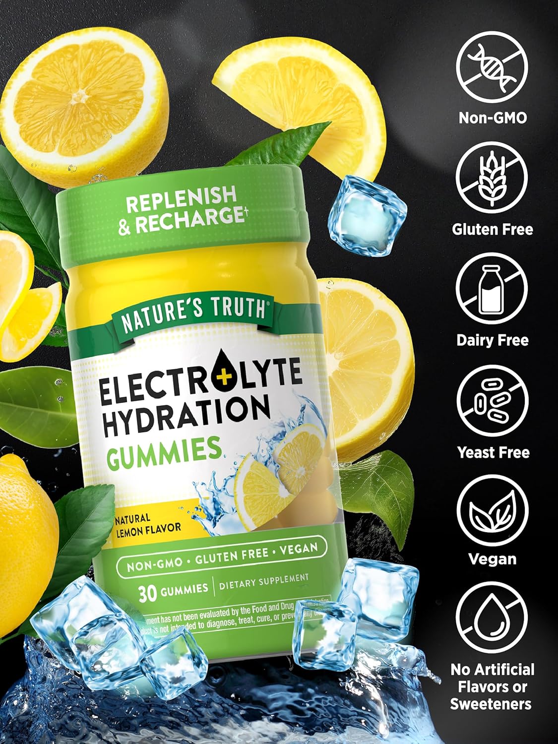 Vegan Lemon Electrolyte Gummies for Hydration | Non-GMO & Gluten Free | 30 Count